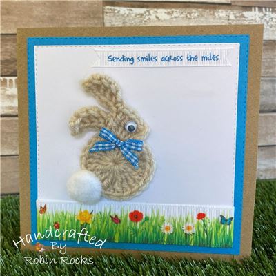 Crochet Bunny Card - Cream/Blue